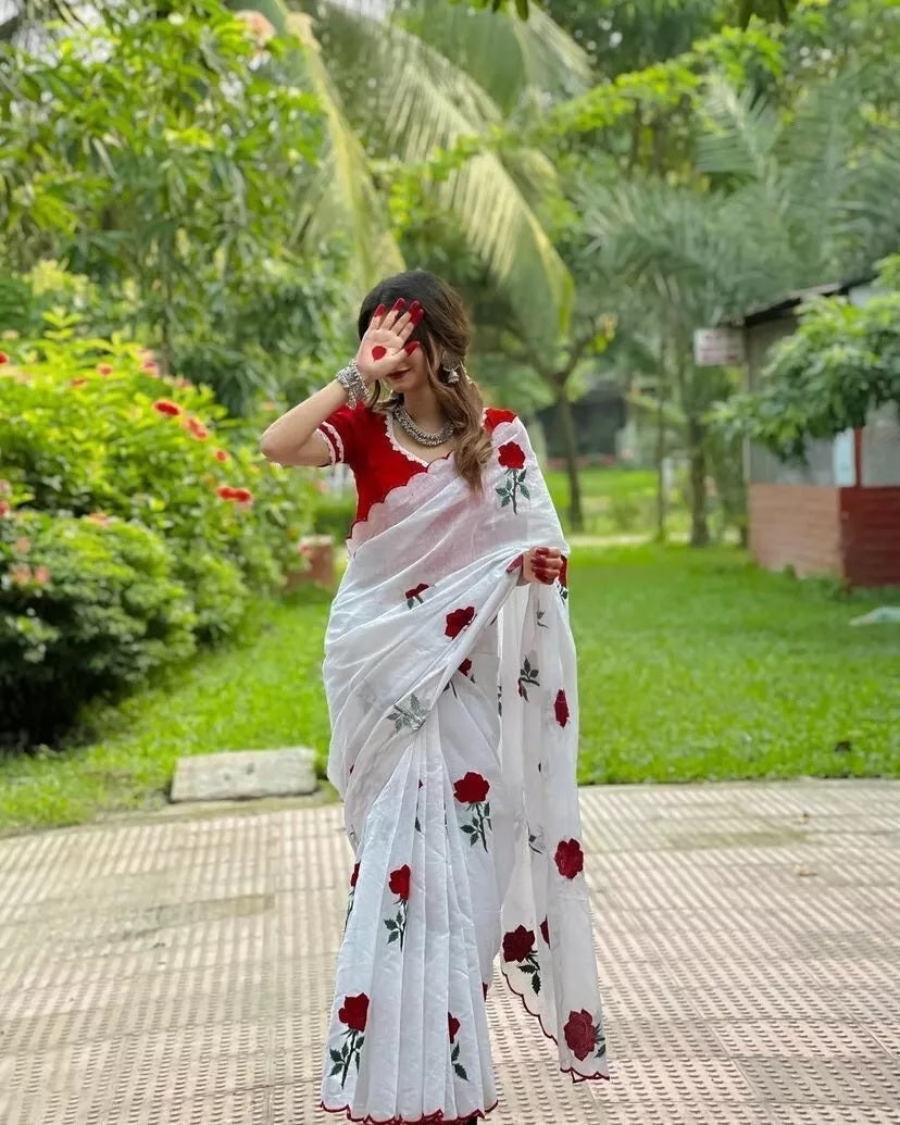 Pure Soft Chanderi Cotton Saree With Full Stitched Blouse,Wedding Sari