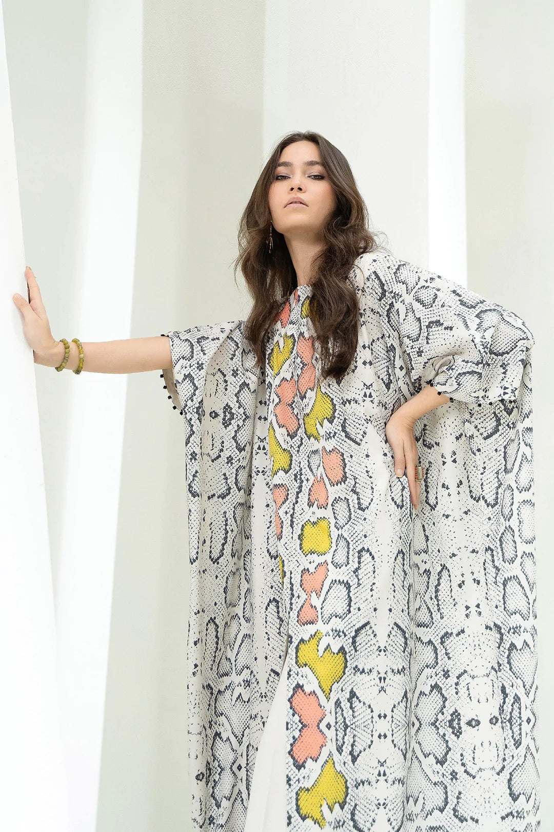 Soft Satin Silk  Beach Wear  Printed Women's Long Kaftan