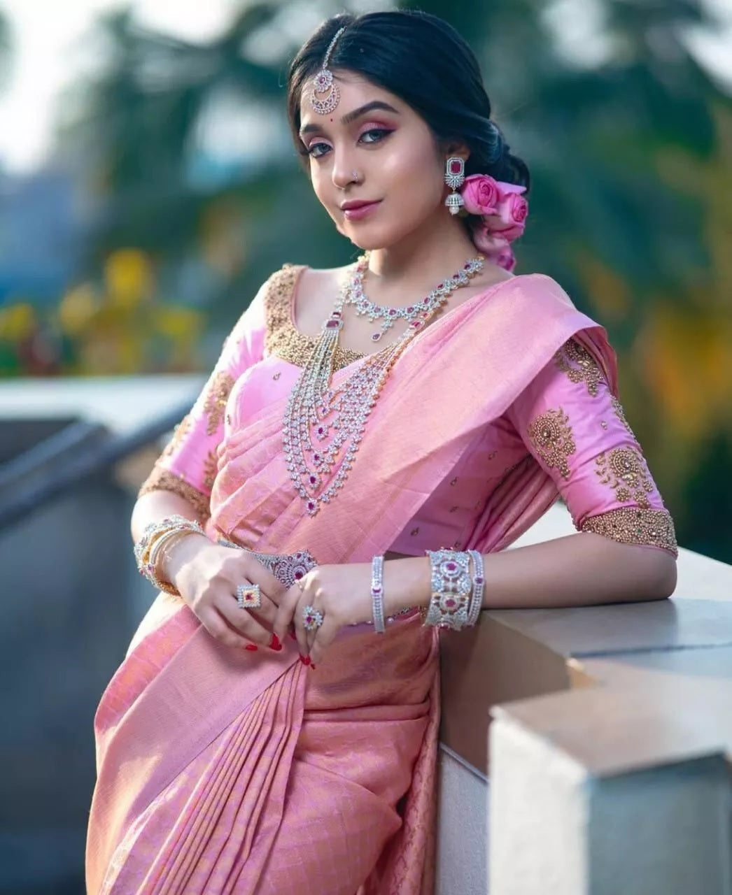 Soft Lichi Silk Wedding Classic Saree For Women's