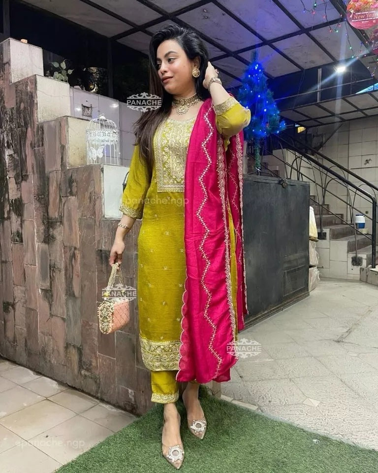 Function Beautiful Full Stitched Heavy Pure Chinon Kurti Bottom Dupatta