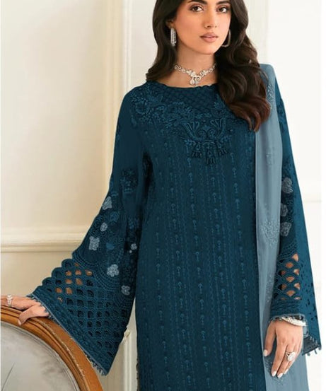 Fancy Heavy Faux Georgette Wedding Wear Designer Top Bottom With Dupatta