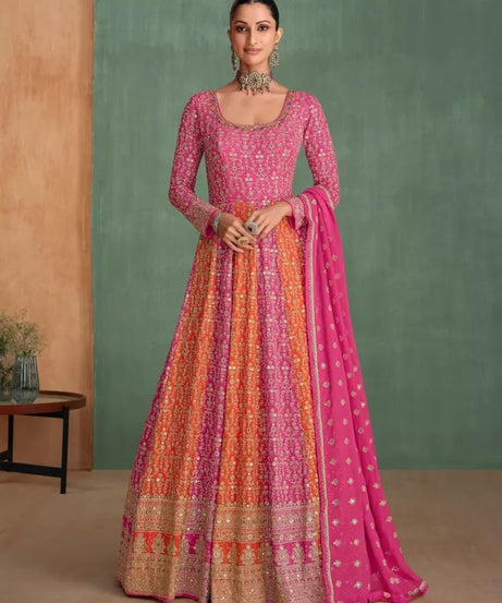 Traditional Pakistani Heavy Georgette Free Size Stitched Top Bottom Dupatta