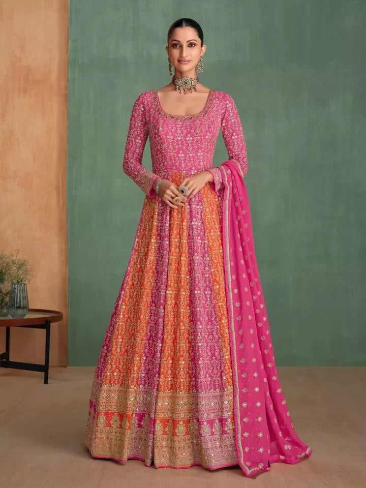 Traditional Pakistani Heavy Georgette Free Size Stitched Top Bottom Dupatta