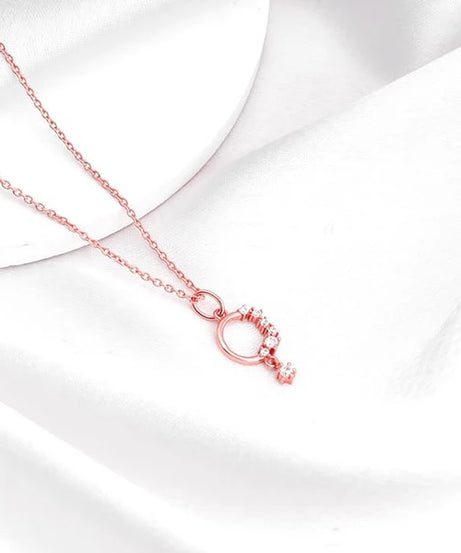 Rose Gold Circular Drop Pendant With Link Chain