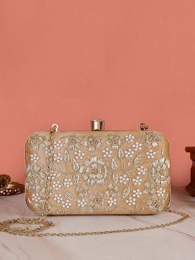 Zardozi and Pearl Embellished Clutch Bridal Designer Potli Bags