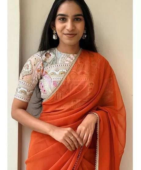 Women's Wedding Bollywood Smooth Georgette Saree,Ethnic Party Wear Sari GF-1