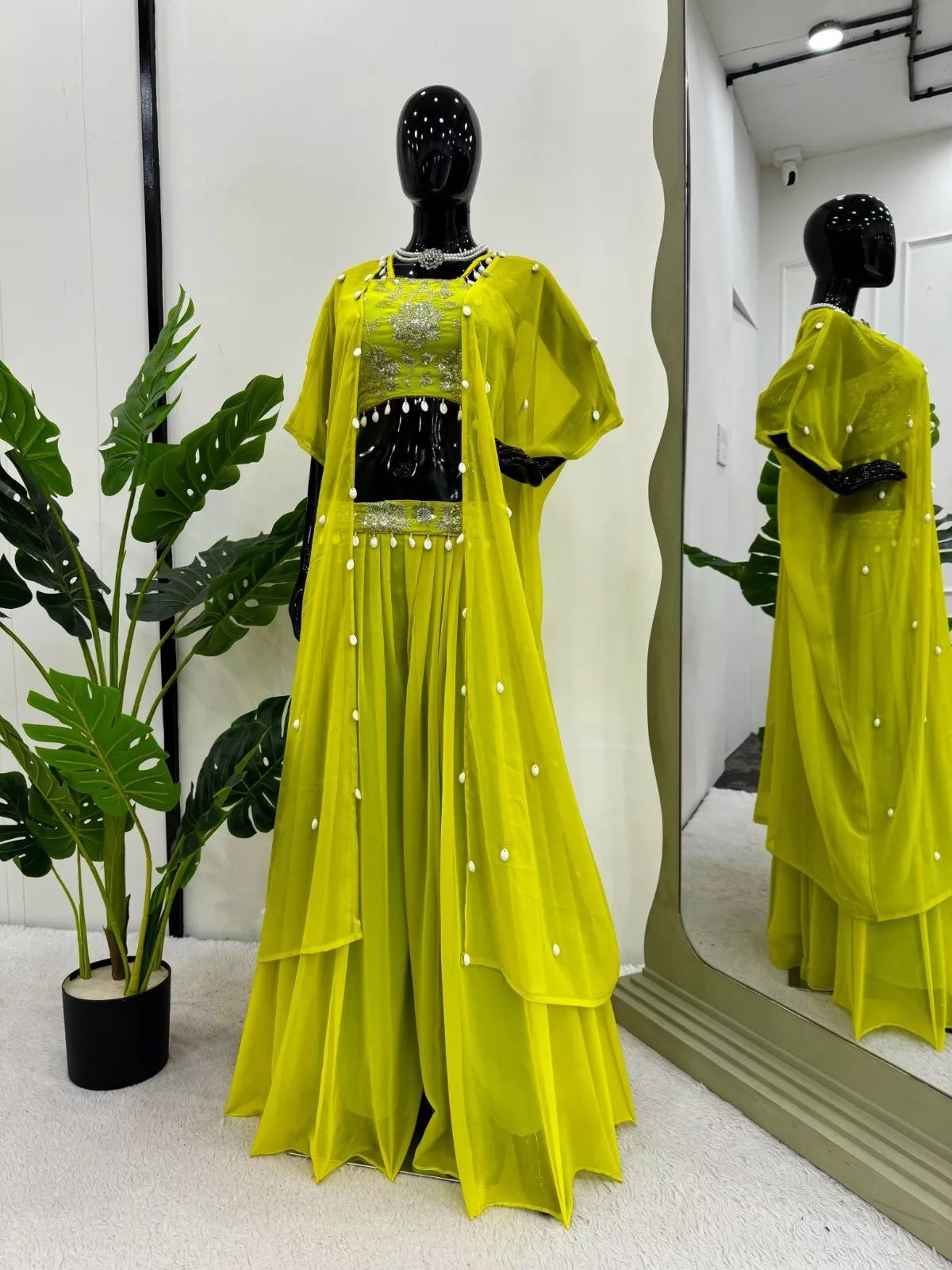 Georgette Sequence & Kodi Lace Border Choli Sharara With Koti