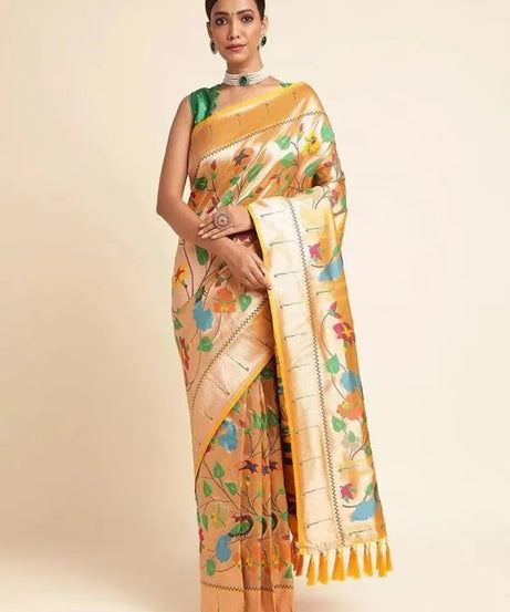 Traditional Banarasi Silk Saree with Gold Zari Weaving Sari & Blouse