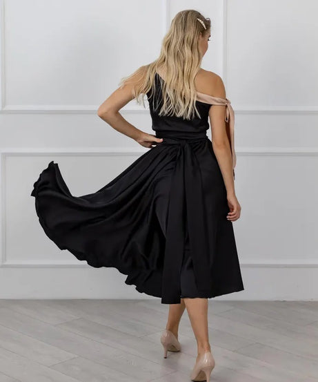 Satin Black Bridesmaid Dress - One Shoulder Satin Dress