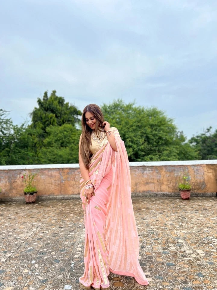 Georgette Beautiful Wedding Party Wear Saree & Blouse 11-JR