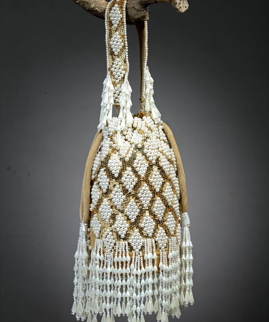 Dangle Diamond Embellished Velvet Potli Bag