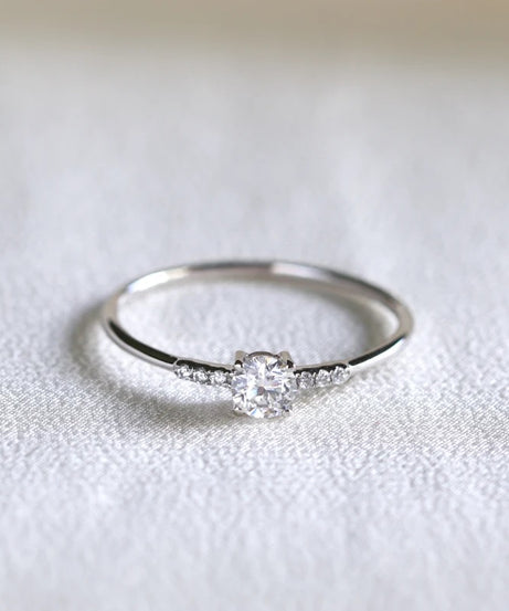 Round Cut Sterling Silver Engagement Ring