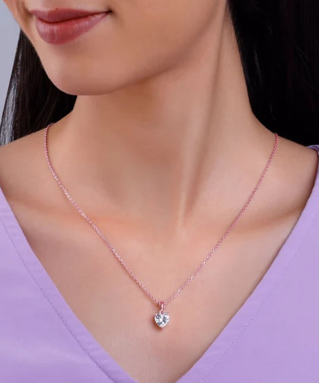 Rose Gold Solitaire Heart Pendant With Link Chain