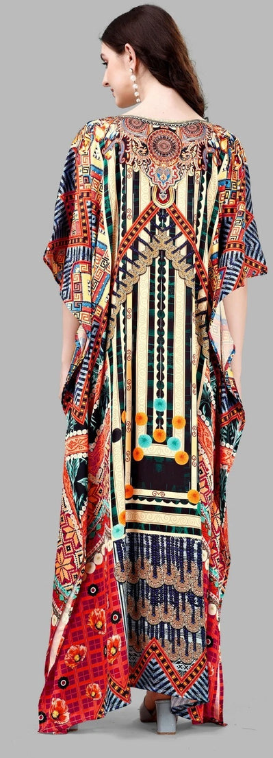 Women's Colorful Printed Kaftan Dress Kimono Maxi Dress Free Size Gown