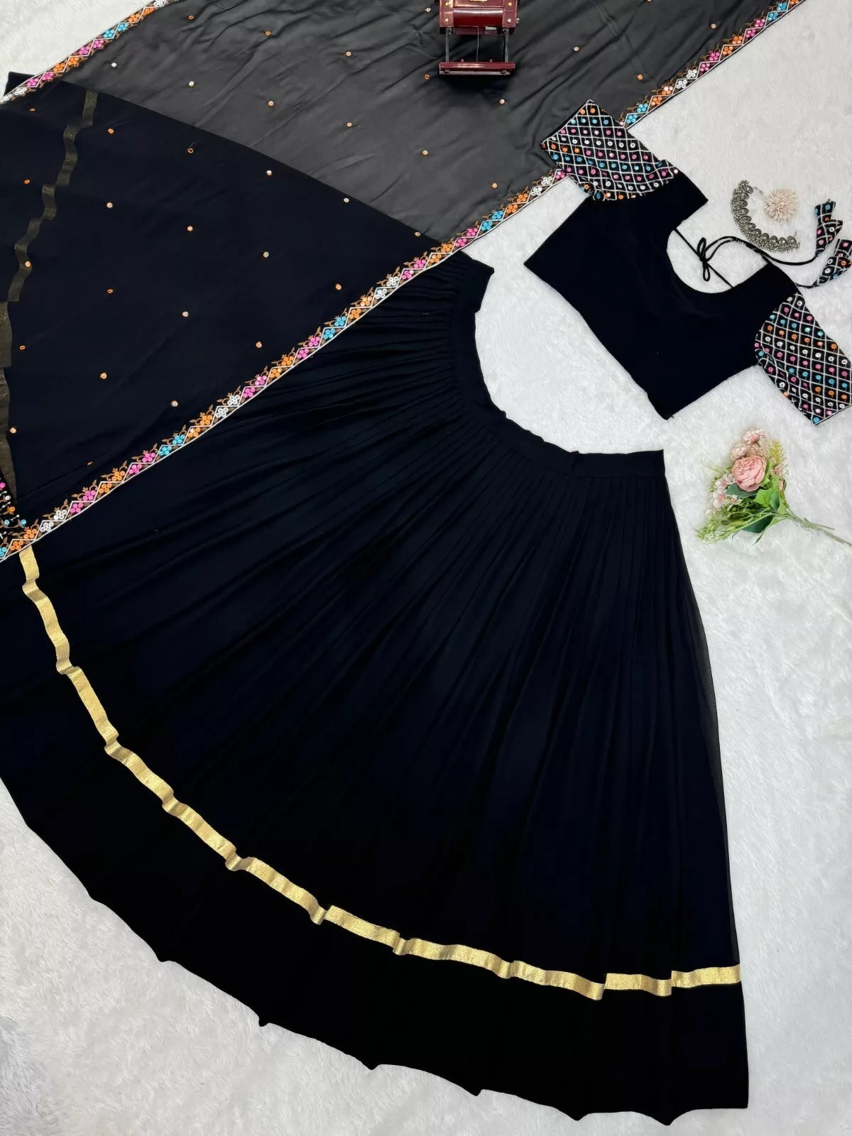 New Designer Festival Style Faux Georgette Lehenga Blouse Dupatta