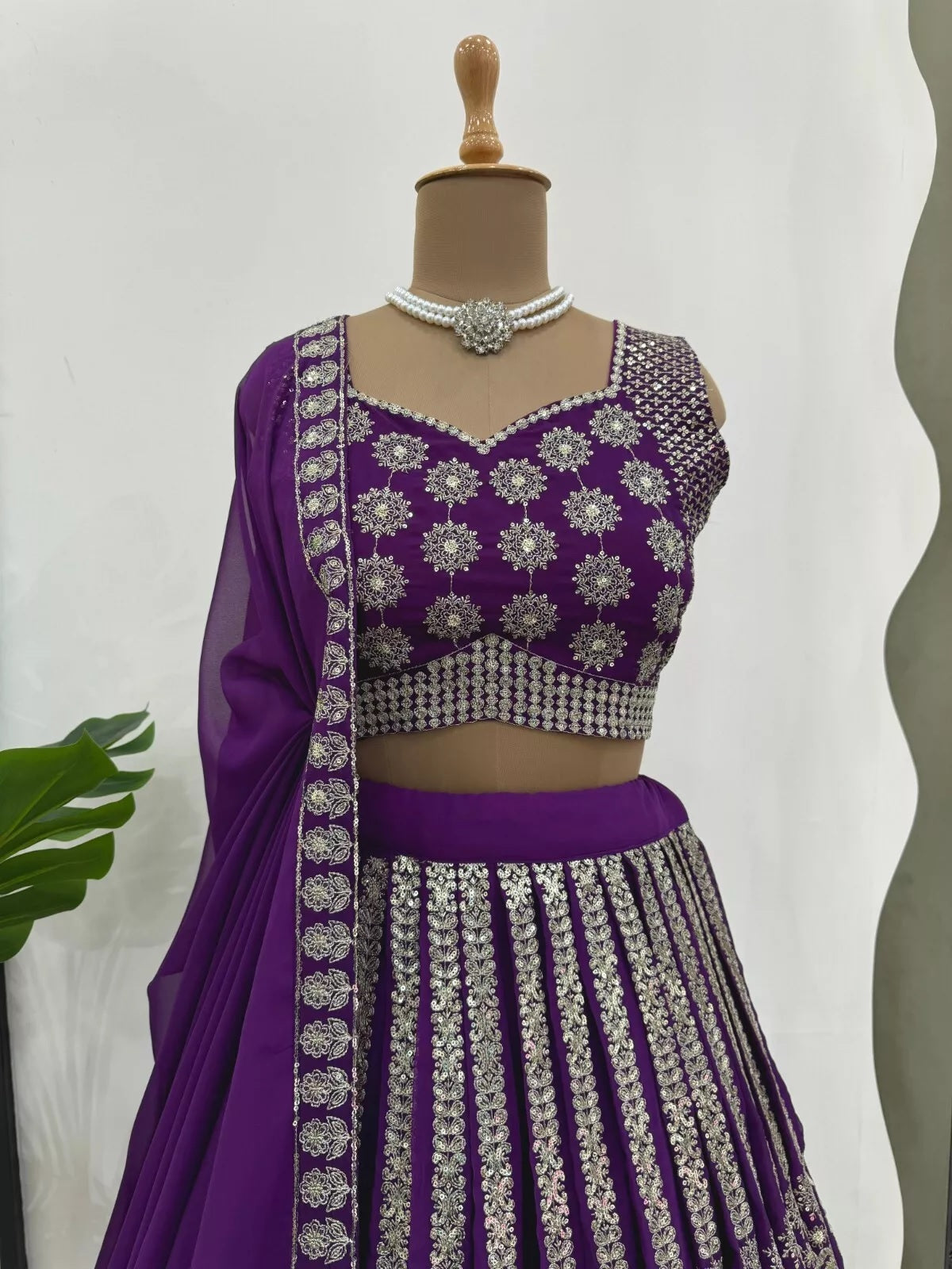 Georgette With Sequence Thread Work Designer Lehenga Blouse & Dupatta
