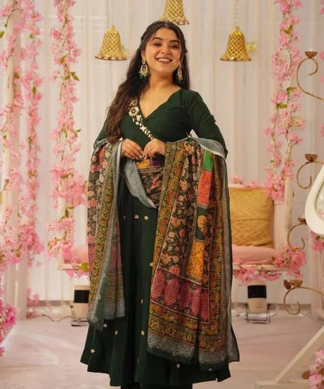 Heavy Pure Chinon Silk With Embroidery Work FullSleeves Gown Bottom Dupatta
