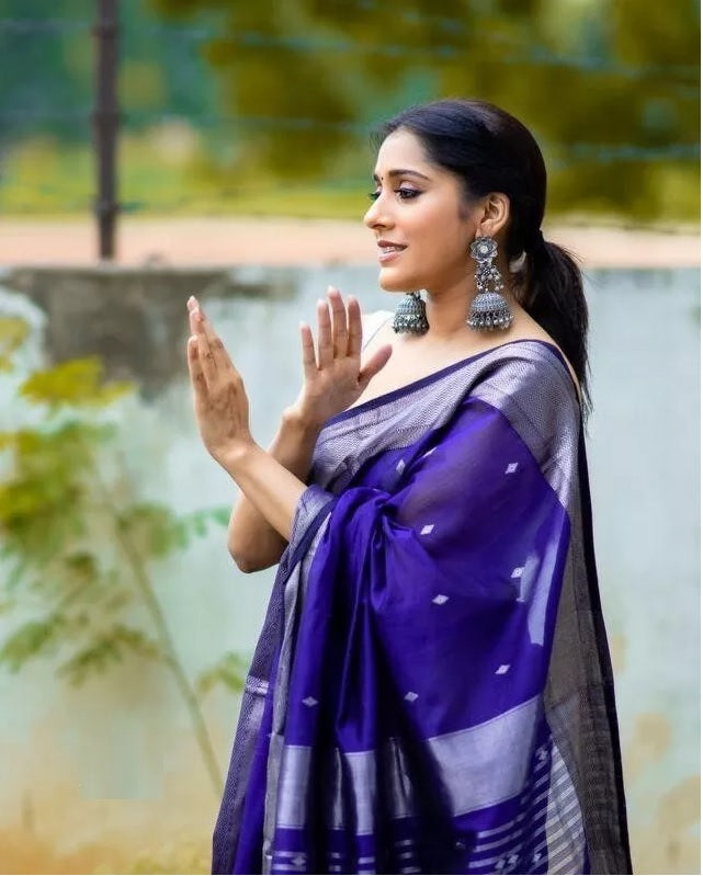 Purple Indian Beautiful Banarasi Soft Silk Saree With Blouse