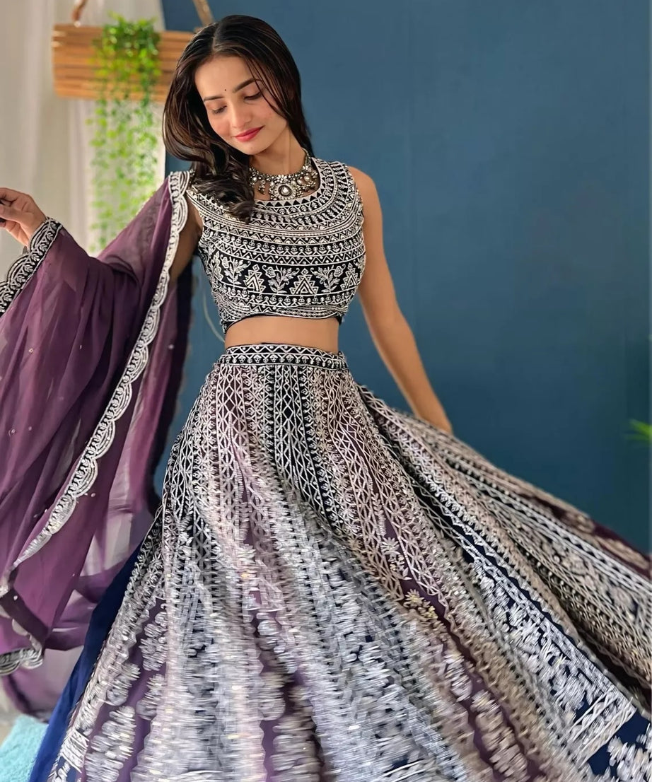 Georgette With Embroidery Sequence Design Work Lehenga Blouse & Dupatta