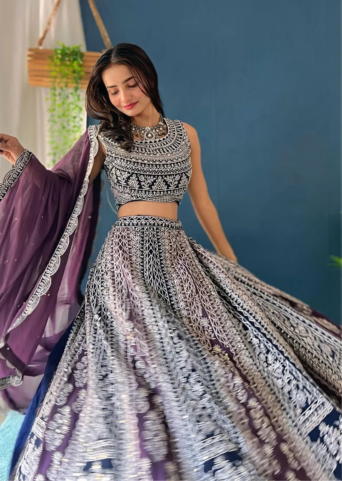 Georgette With Embroidery Sequence Design Work Lehenga Blouse & Dupatta