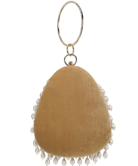 Dangle Velvet Pearl Embellished Clutch