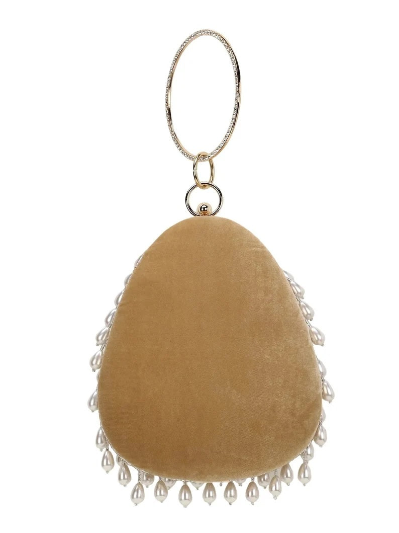 Dangle Velvet Pearl Embellished Clutch