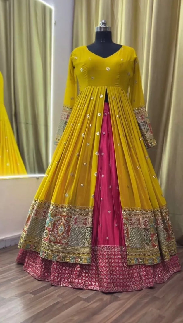 Faux Georgette With Sequence Work Top Lehenga & Dupatta Set