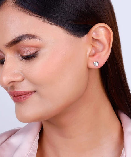 Silver Zircon Small Heart Studs Made with 925 Silver