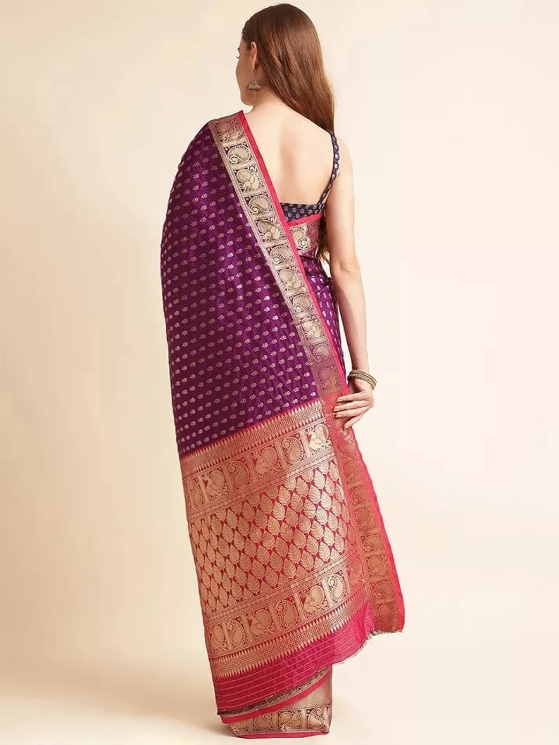 Traditional Banarasi Silk Saree with Gold Zari Weaving Sari & Blouse