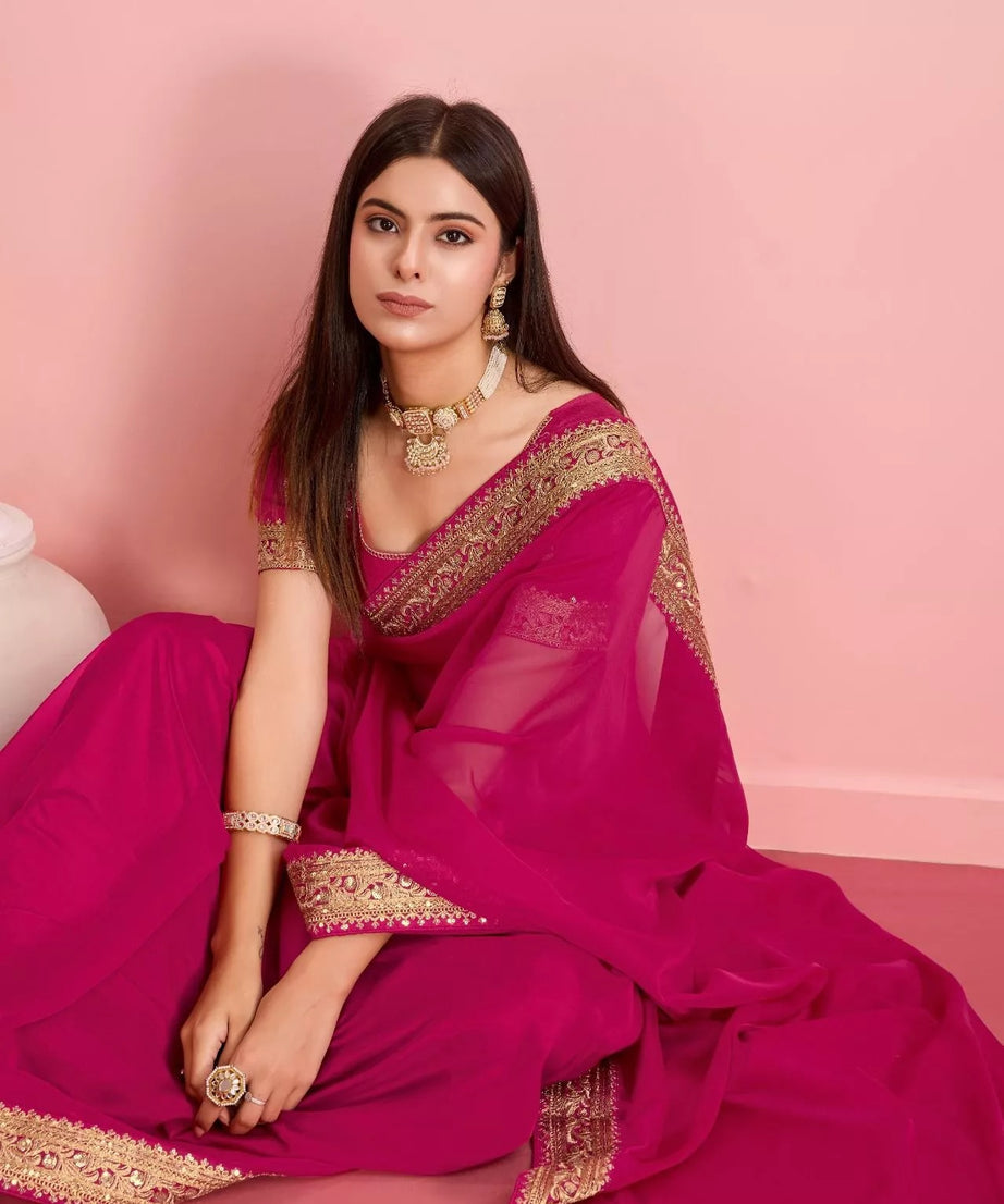 Tabby Silk Organza With Embroidery Lace Work Sari &  Blouse