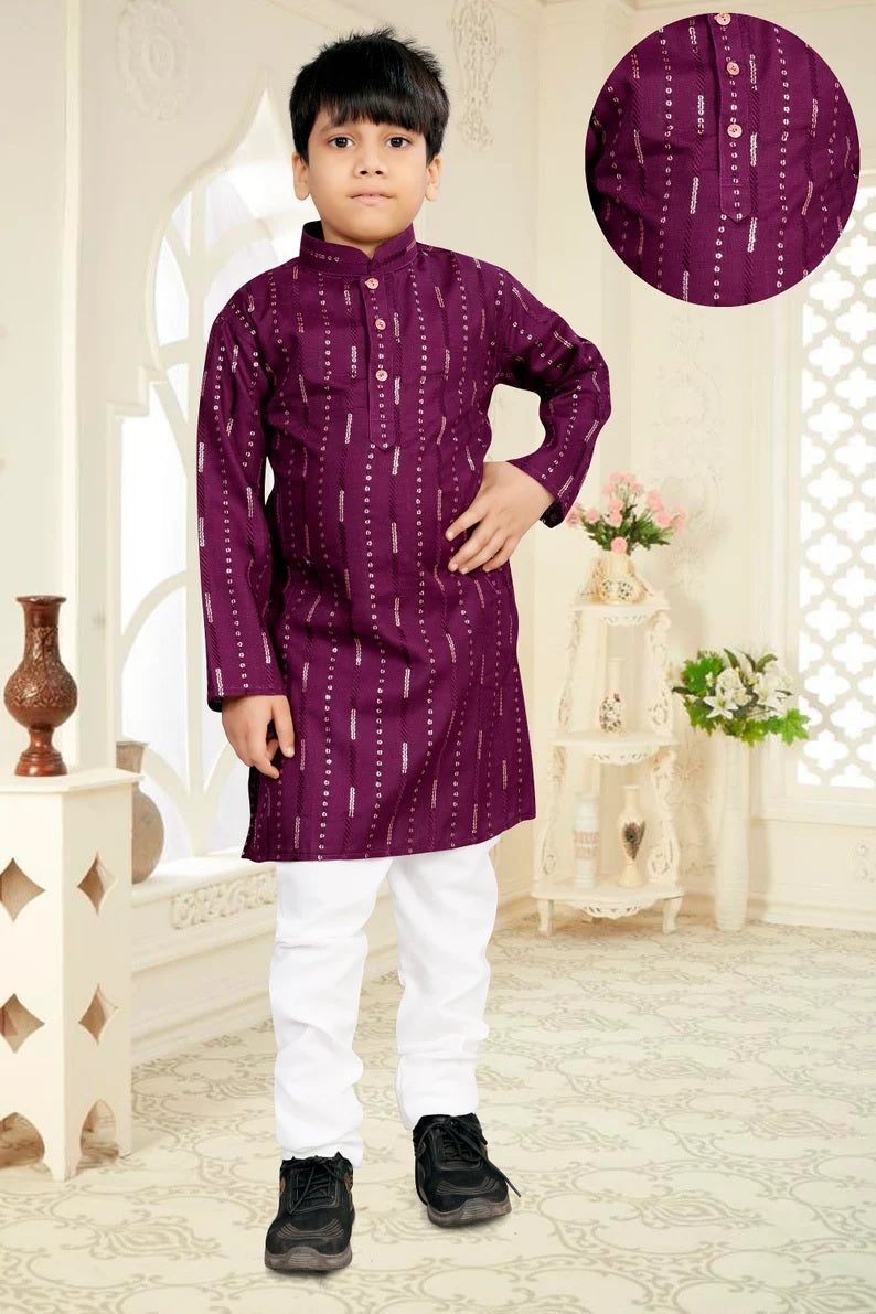 Soft Cotton With  Embroidery Sequence Kurta Pajama Combo Set