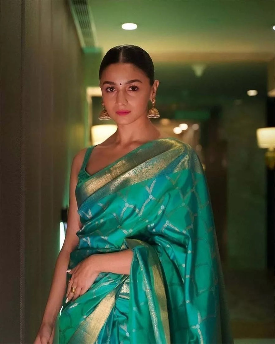 Soft Lichi Silk Party Wear Sari & Blouse
