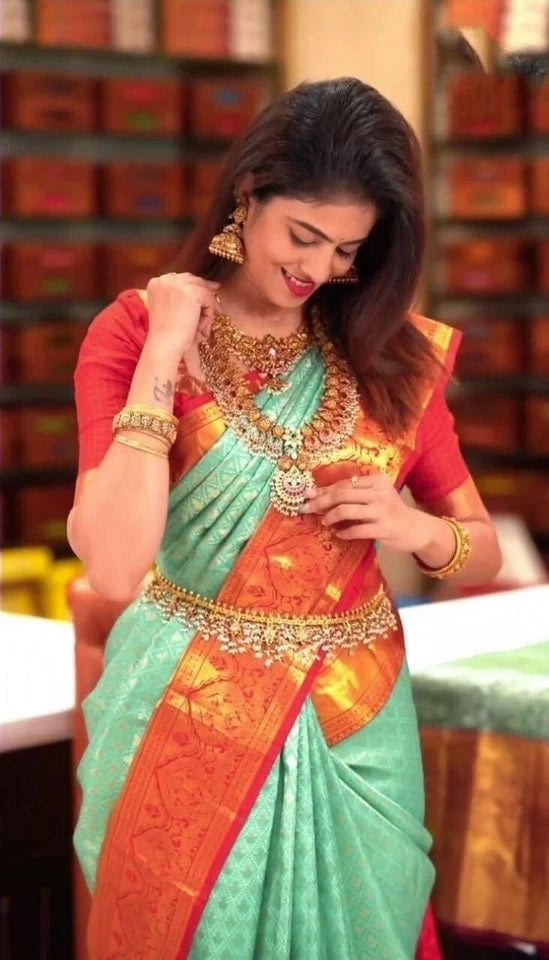 Women's Traditional Banarasi Soft Silk Wedding Wear Saree & Blouse 11-KT