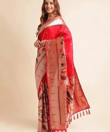 Pure Soft Kanchivaram Paithani Silk Saree With Blouse