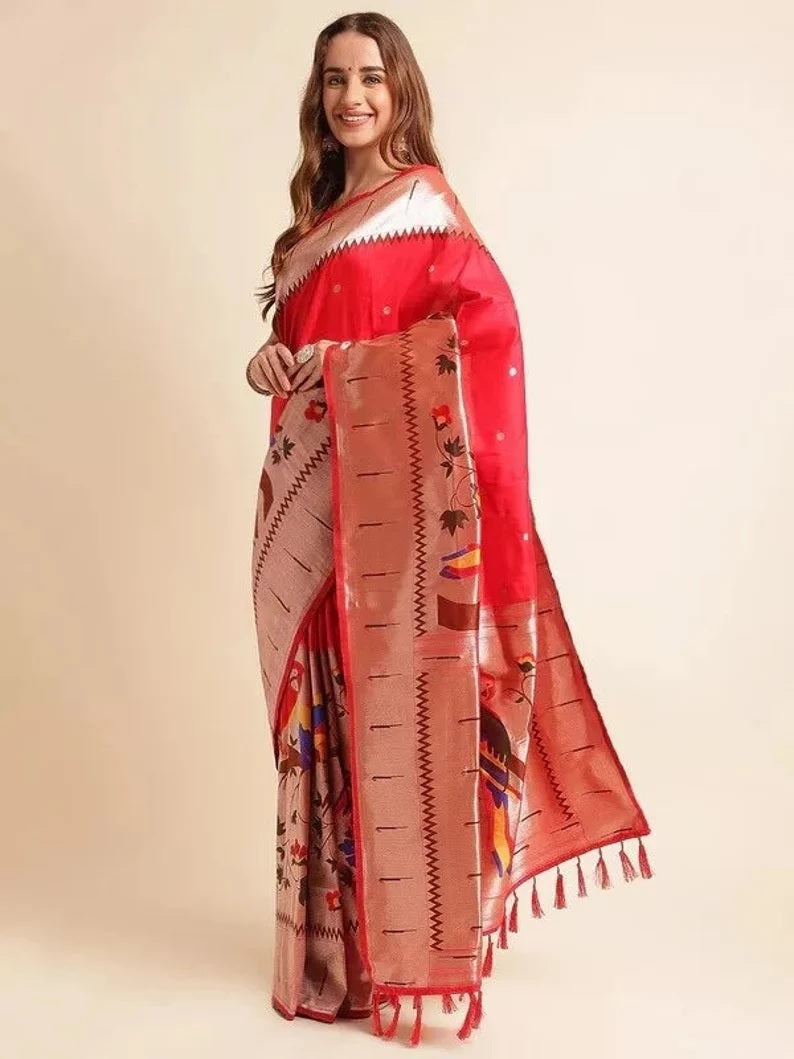 Pure Soft Kanchivaram Paithani Silk Saree With Blouse