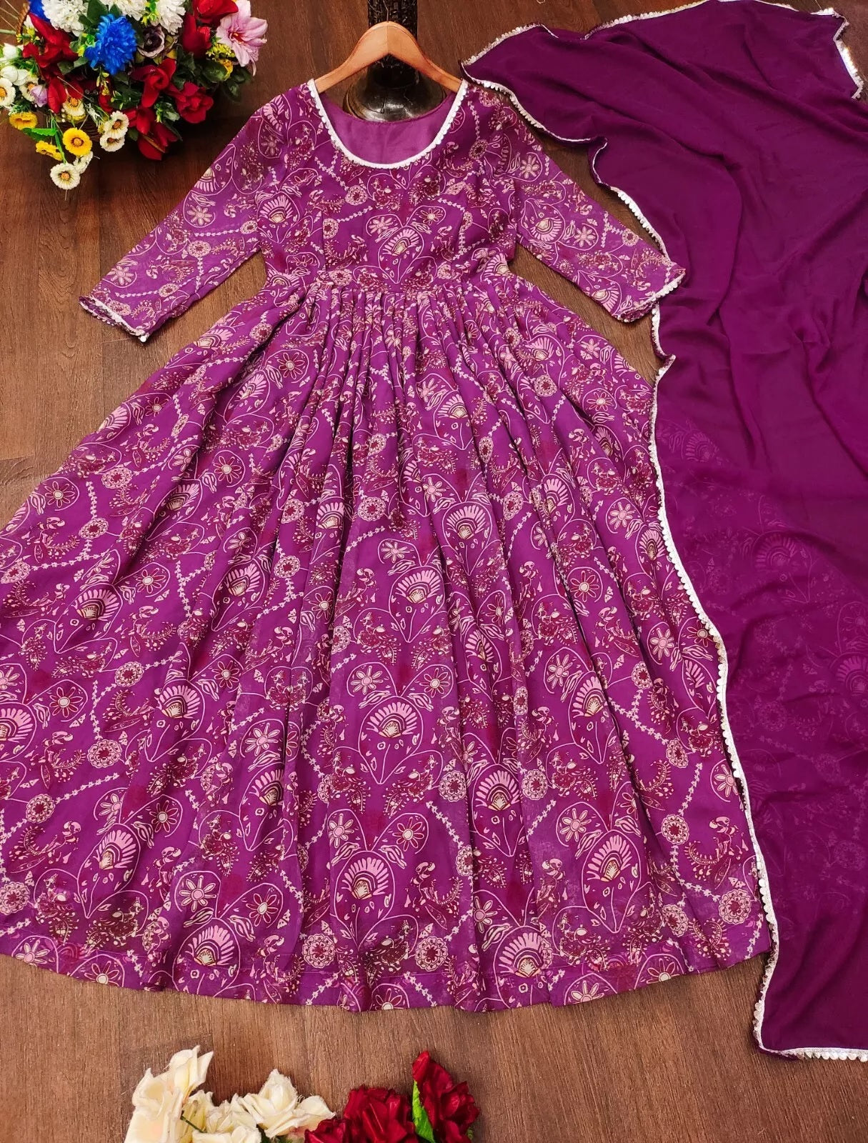 Faux Georgette Long Anarkali Gown & Dupatta