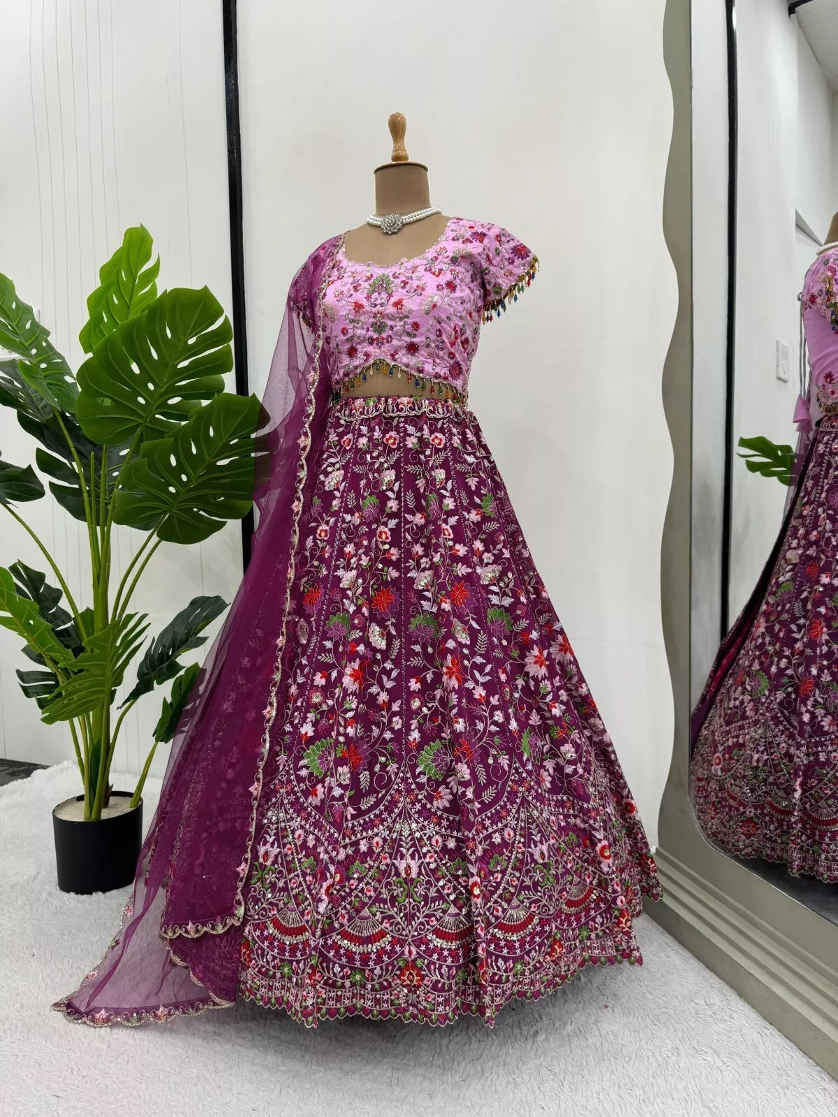 Georgette With Thread Sequence Work Lehenga Blouse & Dupatta