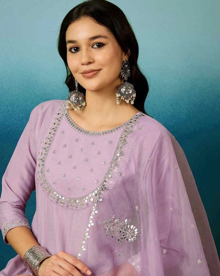 Beautiful Trending Silk Blend With Embroidy Work Kurti/Bottom With Dupatta Set 12-BS