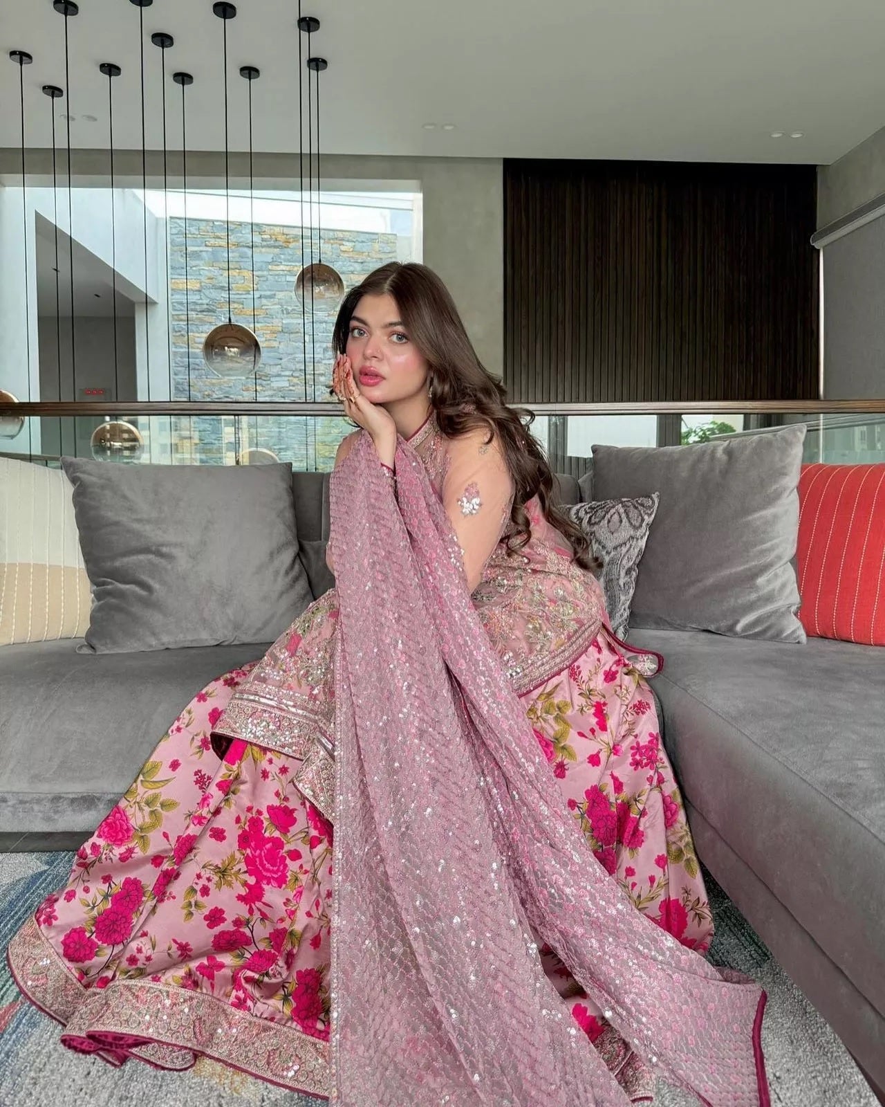 Butterfly Net With Thread & Sequence Work Bollywood Style Top Lehenga & Dupatta