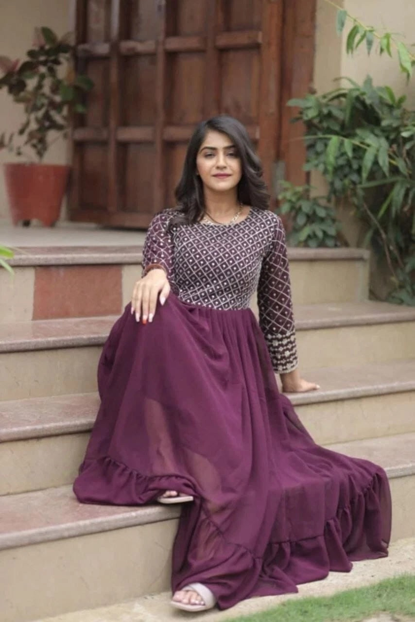 Classic Beautiful Party Wear, Beach Wear Embroidered Long Top Dress