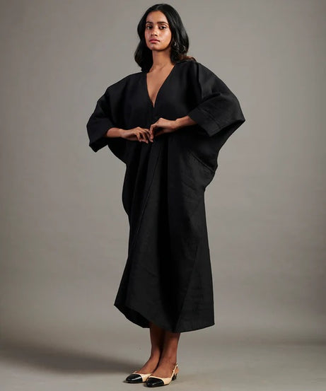 Linen Gathered Kaftan Dress
