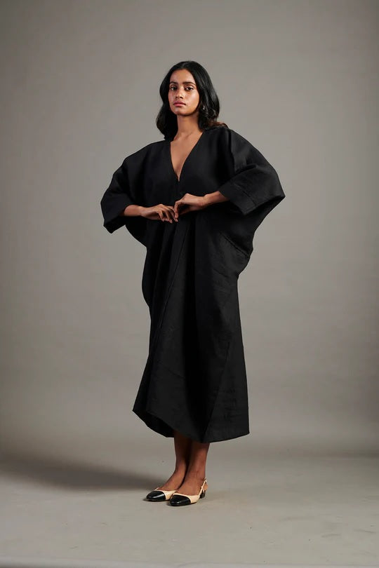 Linen Gathered Kaftan Dress