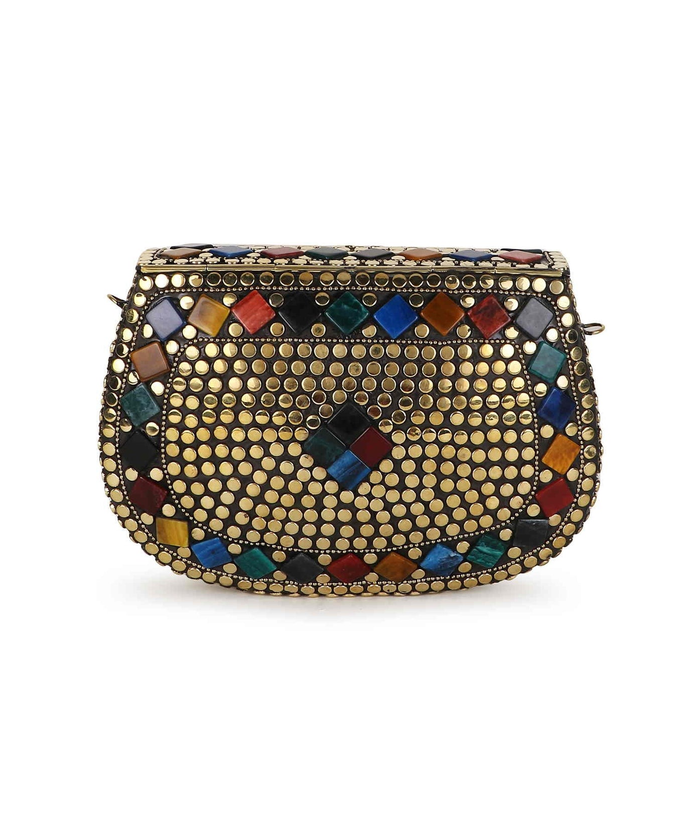 Mosaic Embellished Metal Clutch