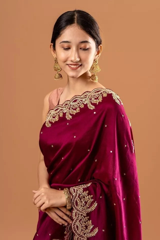 New Heavy Satin Silk Saree Blouse,Party Wedding Wear Sari