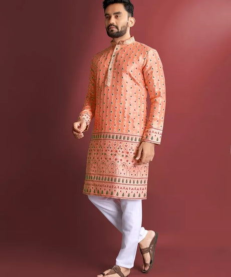 Stitched Heavy Jacquard Silk Indian Traditional Look Kurta Pajama For Men's