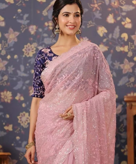 Traditional Classic Stylish Georgette Saree,Party Wedding Wear Sari Blouse