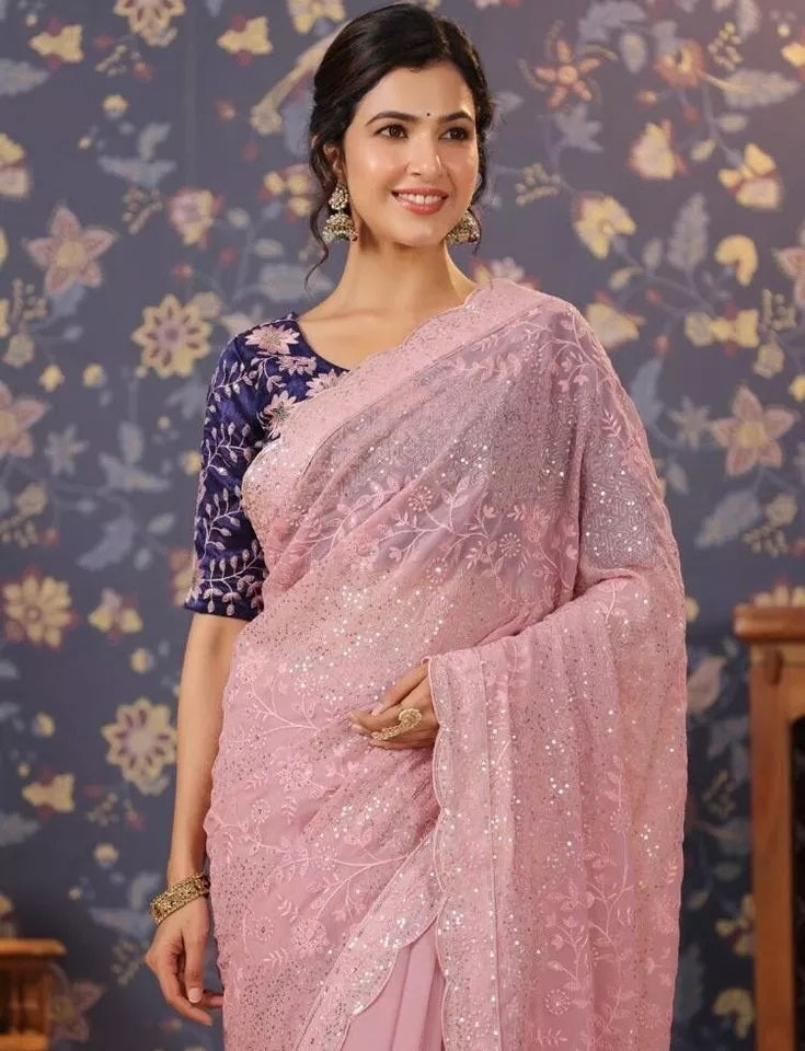 Traditional Classic Stylish Georgette Saree,Party Wedding Wear Sari Blouse
