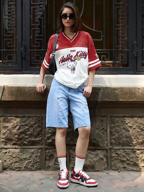 Hello Kitty Varsity Women Oversized T-Shirt