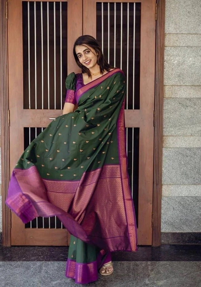 Banarasi Soft Silk Wedding Saree With Jacquard Border Blouse fancy Saree11-KT