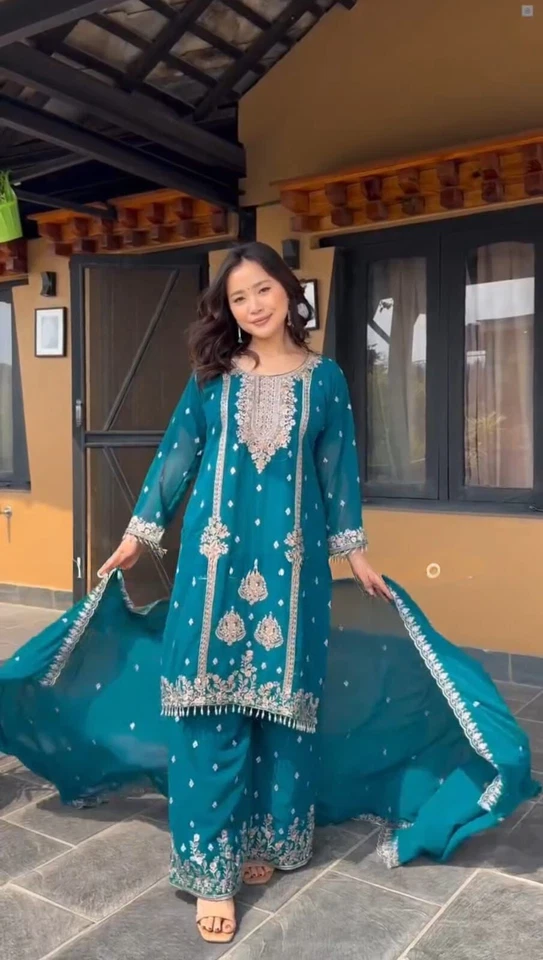 Beautiful Classic Heavy Pure Chinon  Kurti Bottom & Dupatta Set 12-DC